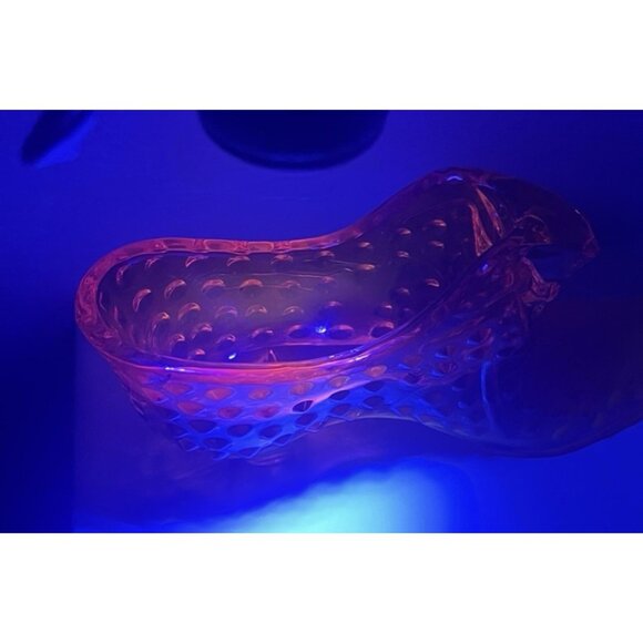 VTG Fenton Orange Red Amberina Hobnail Boot Slipper Shoe Cat Head Art Glass Glow - Picture 12 of 16